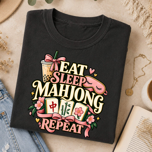 Eat Sleep Mahjong Repeat T-Shirt — Funny Mahjong Gift for Her