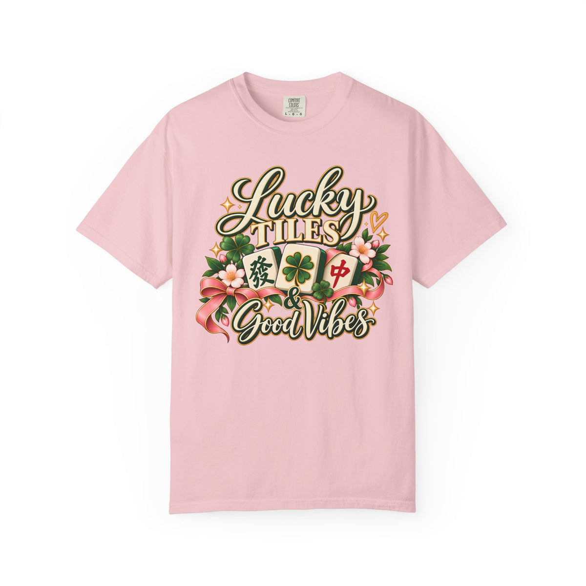 Lucky Tiles and Good Vibes Mahjong Comfort Colors T-Shirt — Mahjong Gift