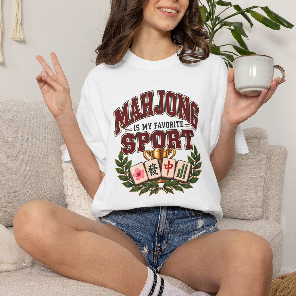 Mahjong Is My Favorite Sport Varsity Comfort Colors T-Shirt — Funny Mahjong Gift