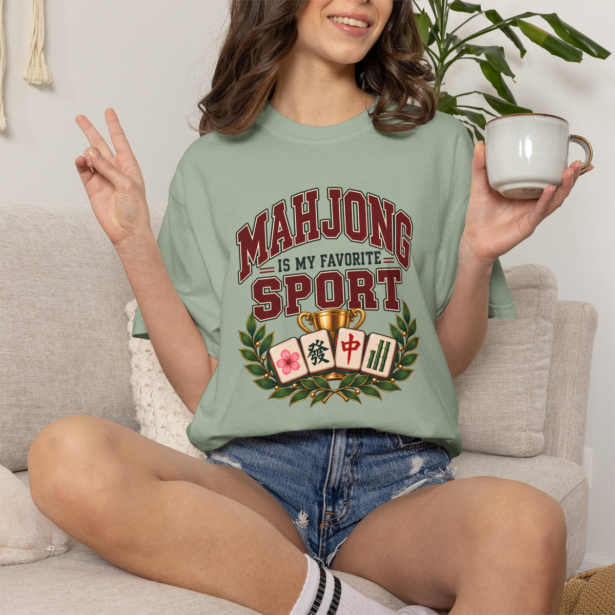 Mahjong Is My Favorite Sport Varsity Comfort Colors T-Shirt — Funny Mahjong Gift