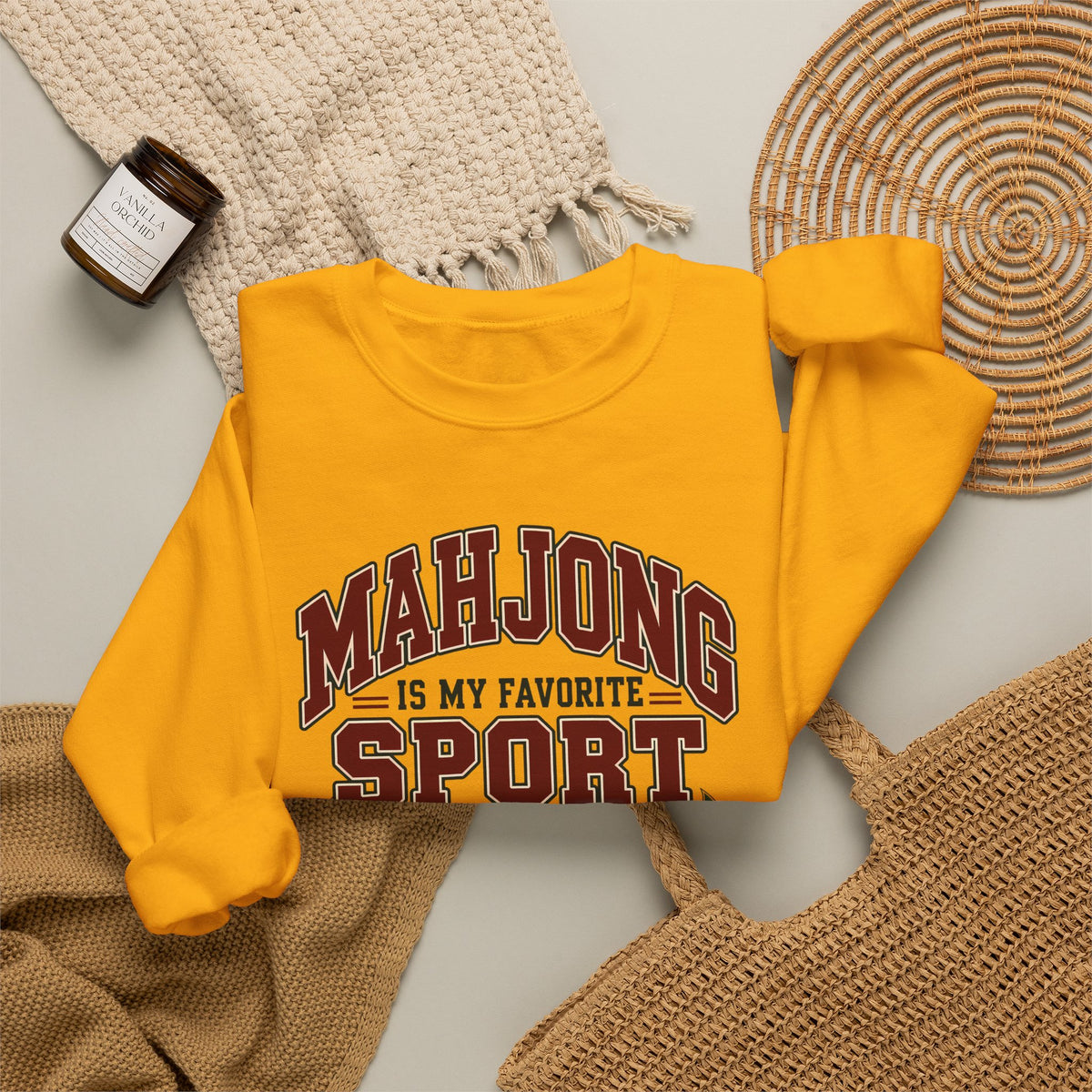Mahjong Is My Favorite Sport Varsity Gildan Sweatshirt — Funny Mahjong Gift