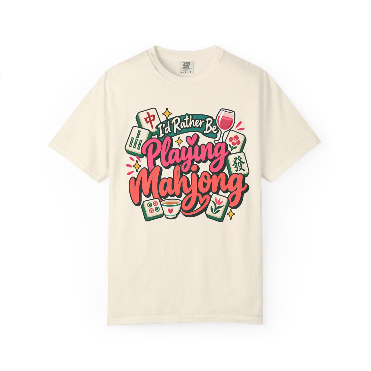 I'd Rather Be Playing Mahjong Pink Retro Comfort Colors T-Shirt — Mahjong Gift