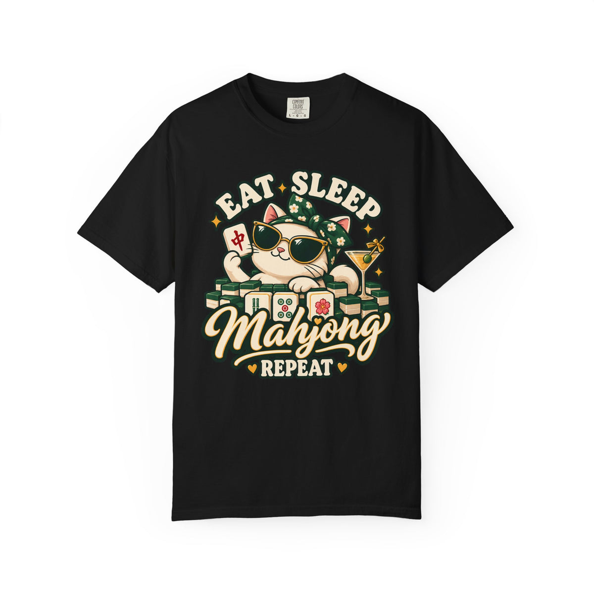 Eat Sleep Mahjong Repeat Cat T-Shirt: Funny Mahjong Gift for Her