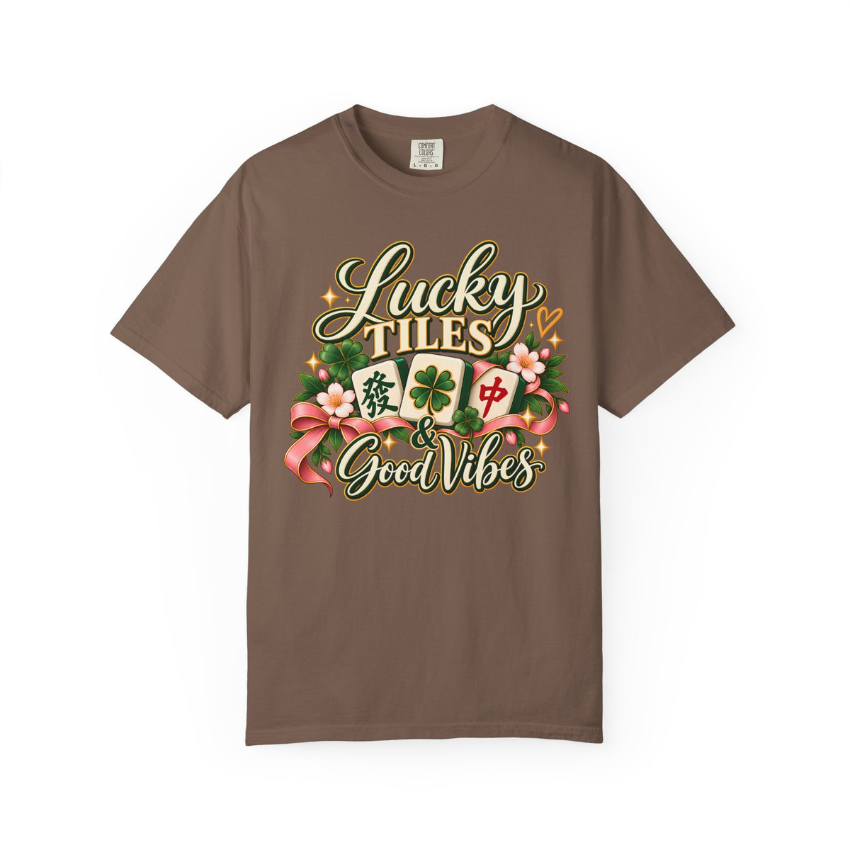 Lucky Tiles and Good Vibes Mahjong Comfort Colors T-Shirt — Mahjong Gift