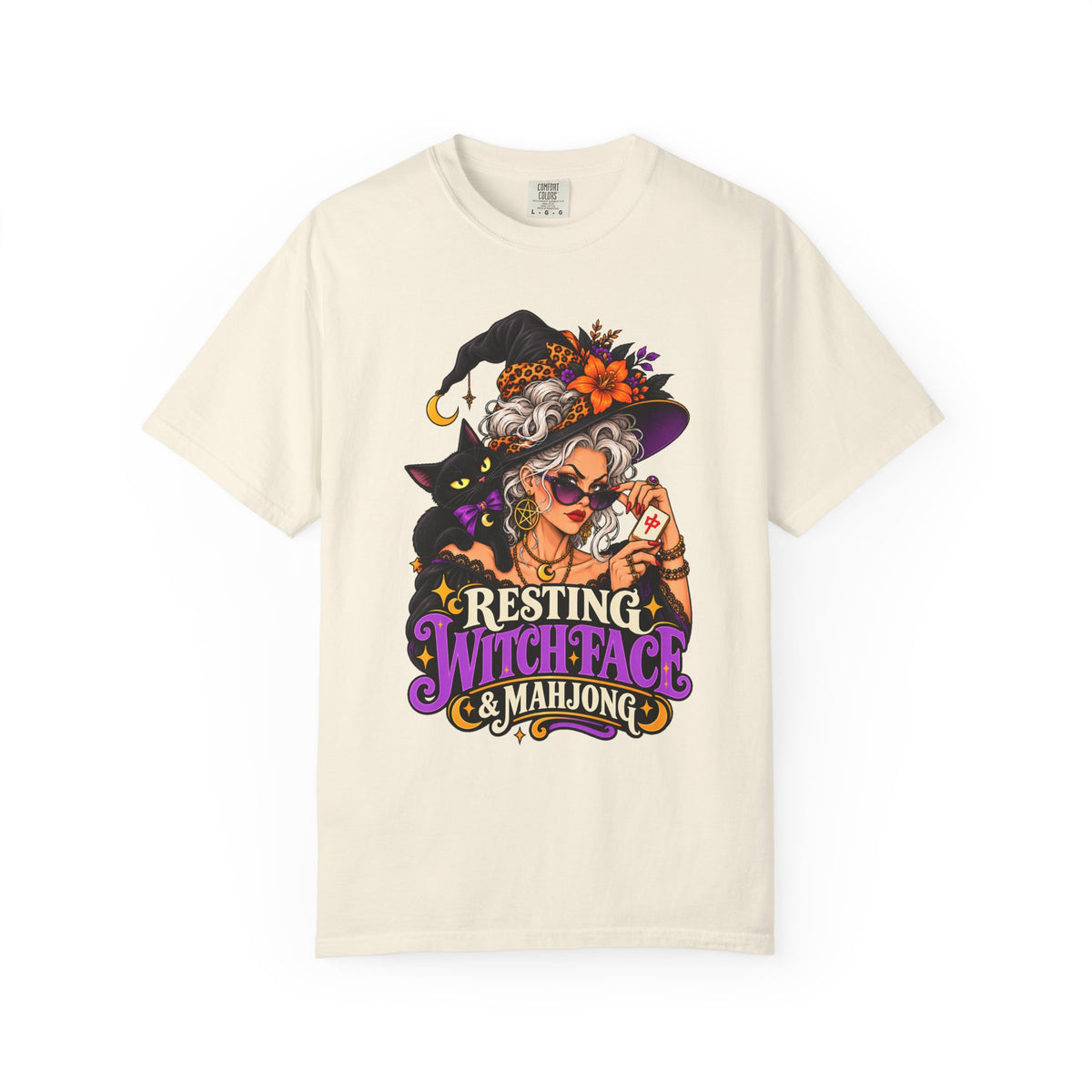 Resting Witch Face & Mahjong Comfort Colors T-Shirt — Funny Halloween Mahjong Gift