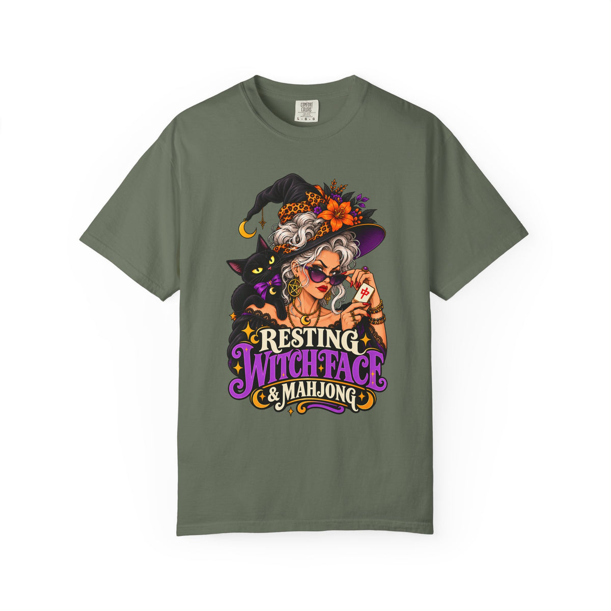 Resting Witch Face & Mahjong Comfort Colors T-Shirt — Funny Halloween Mahjong Gift