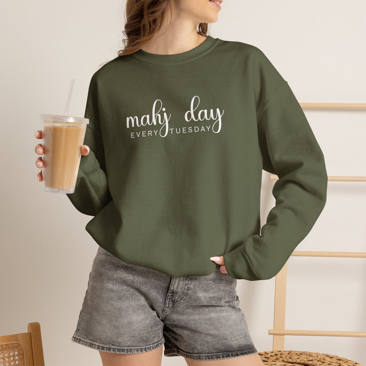 Mahj Day Every Tuesday Gildan Sweatshirt — Minimalist Mahjong Club Gift