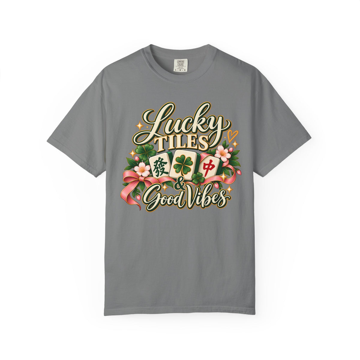 Lucky Tiles and Good Vibes Mahjong Comfort Colors T-Shirt — Mahjong Gift