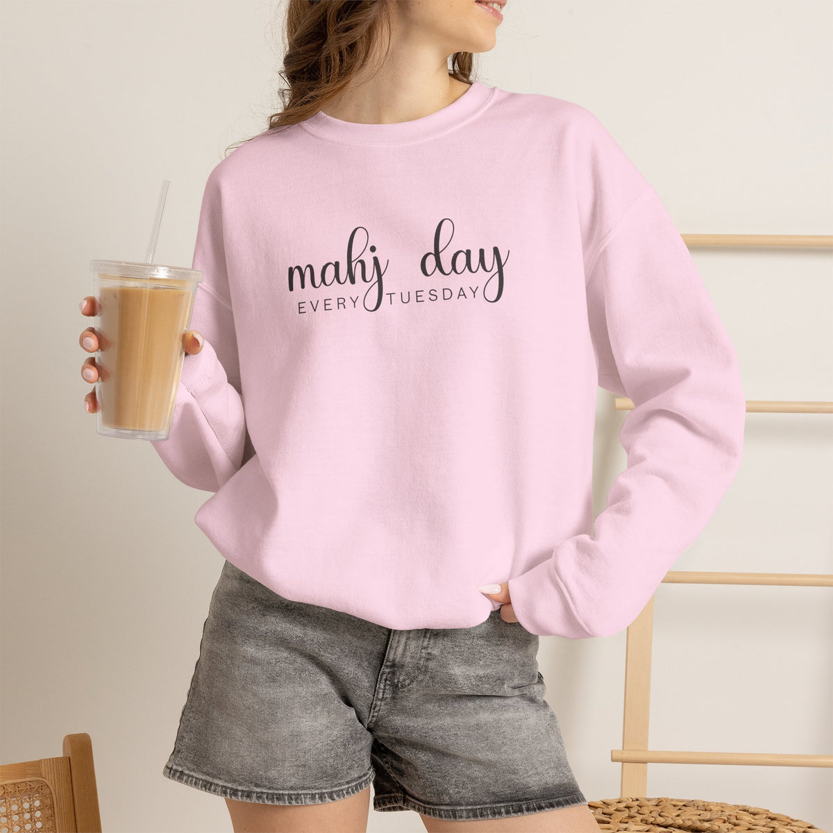 Mahj Day Every Tuesday Gildan Sweatshirt — Minimalist Mahjong Club Gift