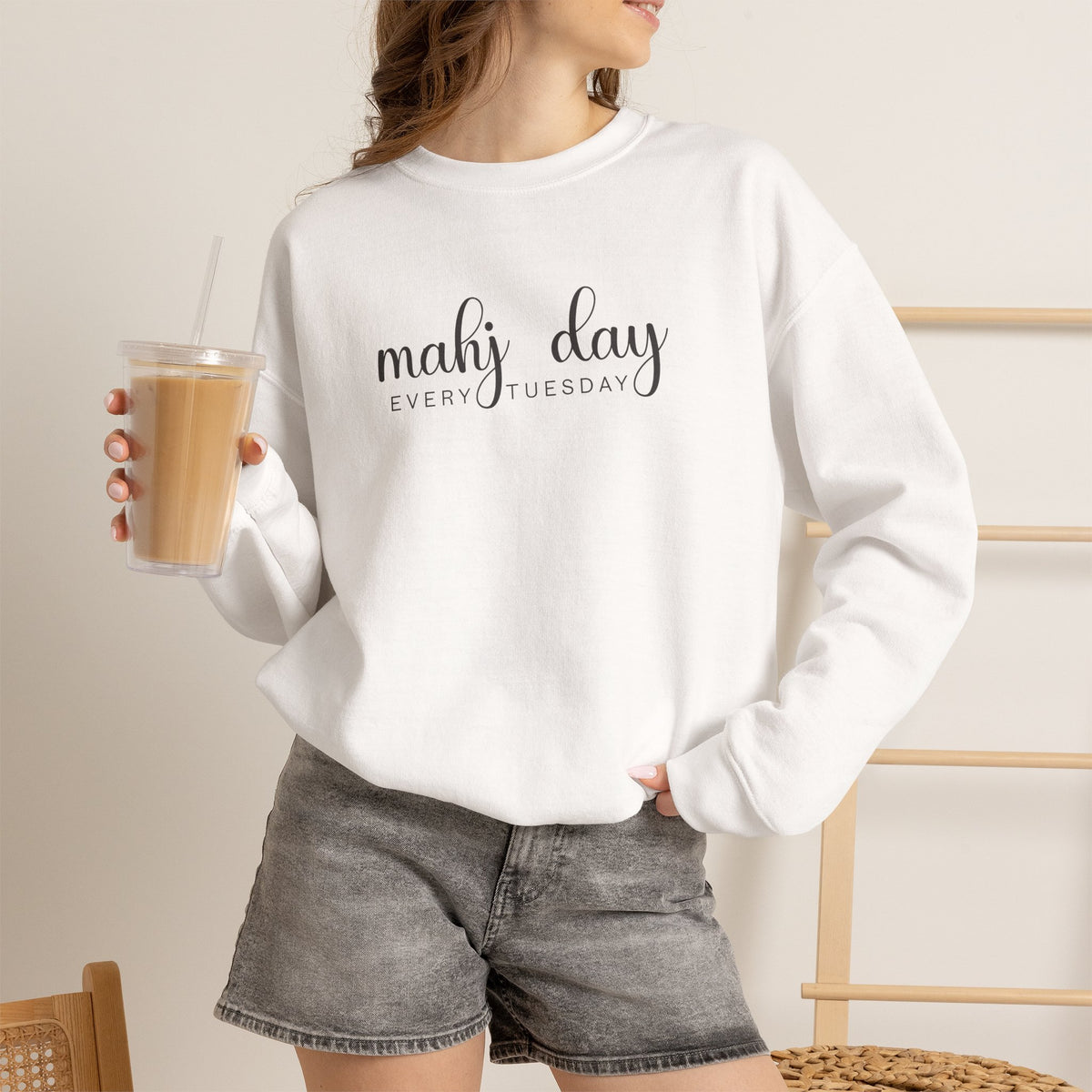Mahj Day Every Tuesday Gildan Sweatshirt — Minimalist Mahjong Club Gift