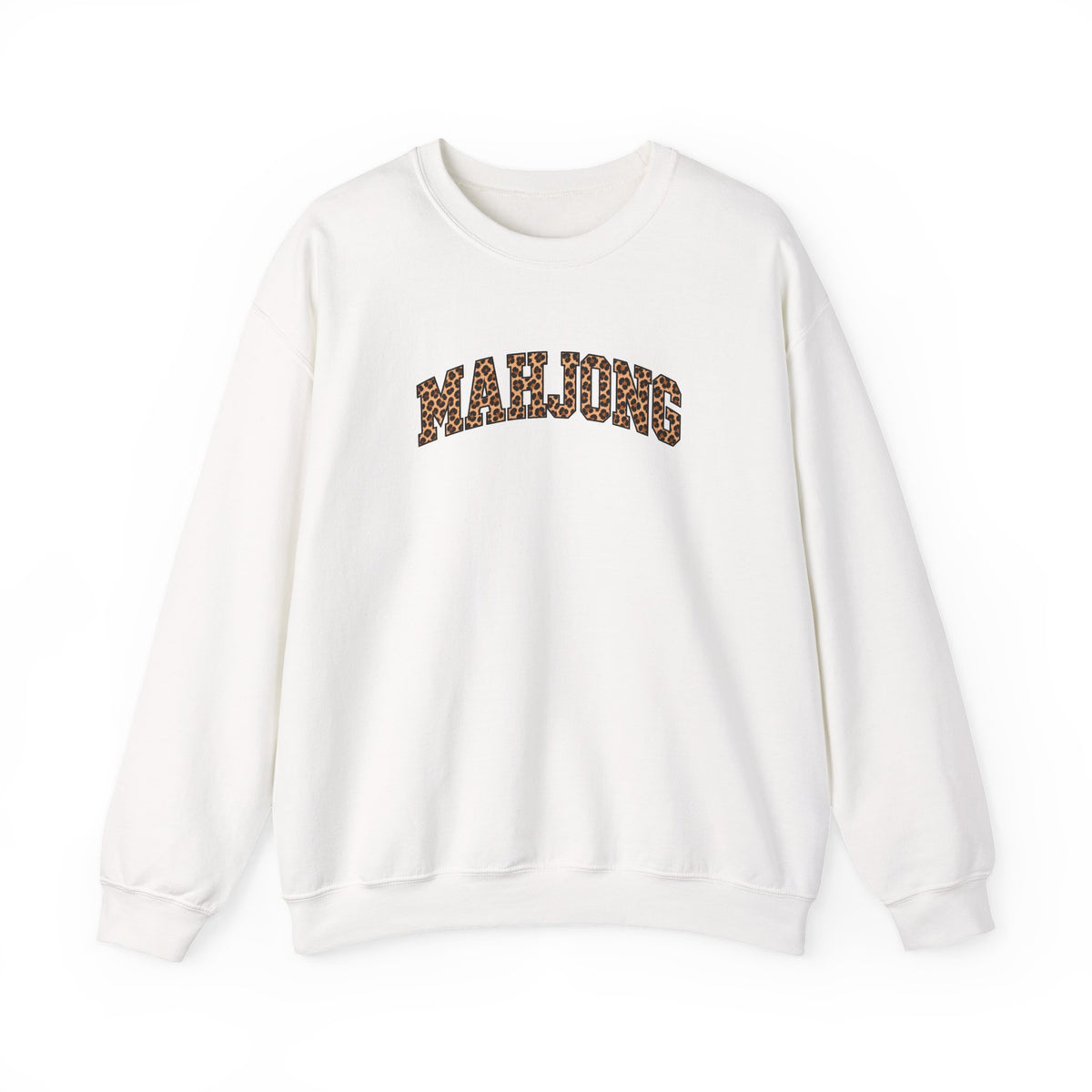 Mahjong Leopard Print Varsity Gildan Sweatshirt — Cute Leopard Mahjong Gift