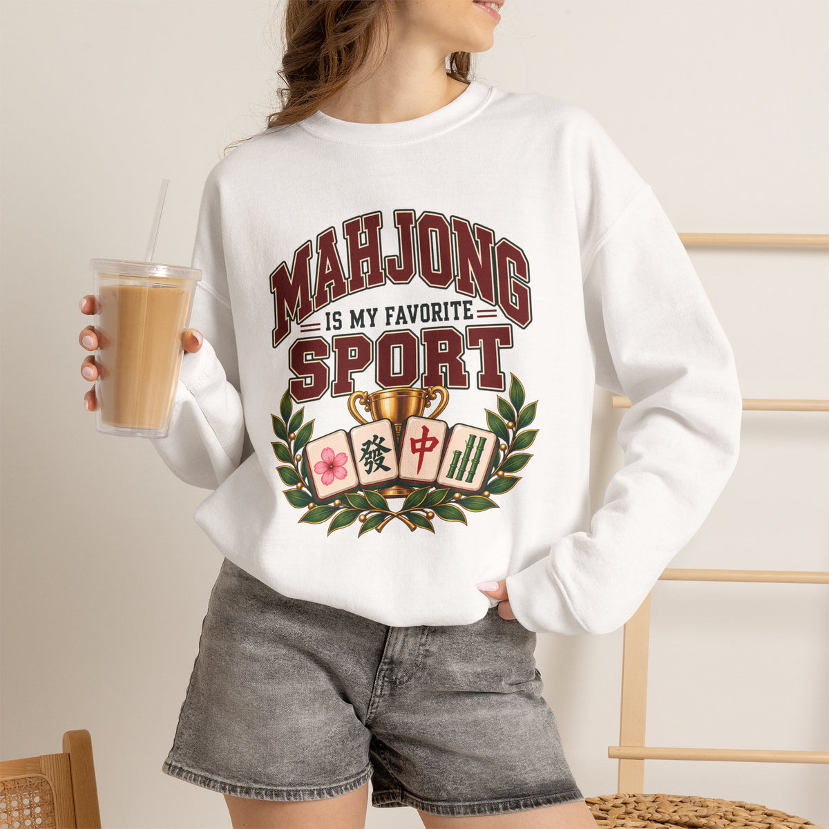 Mahjong Is My Favorite Sport Varsity Gildan Sweatshirt — Funny Mahjong Gift
