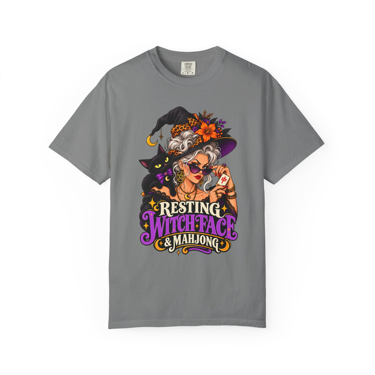 Resting Witch Face & Mahjong Comfort Colors T-Shirt — Funny Halloween Mahjong Gift