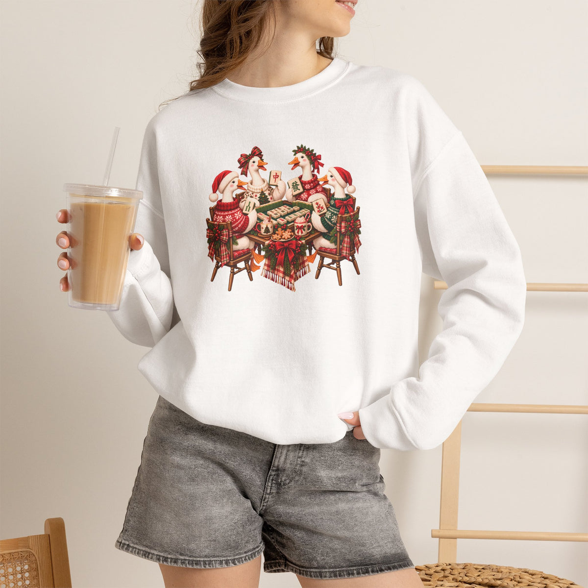 Silly Goose Christmas Mahjong Gildan Sweatshirt — Funny Holiday Mahjong Gift