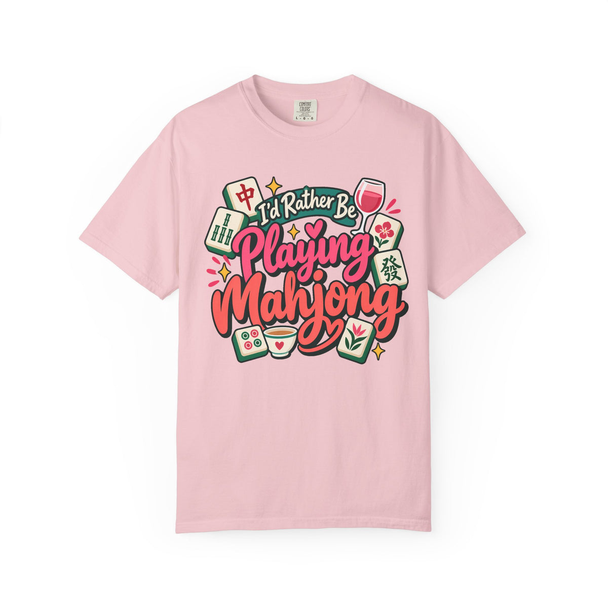 I'd Rather Be Playing Mahjong Pink Retro Comfort Colors T-Shirt — Mahjong Gift