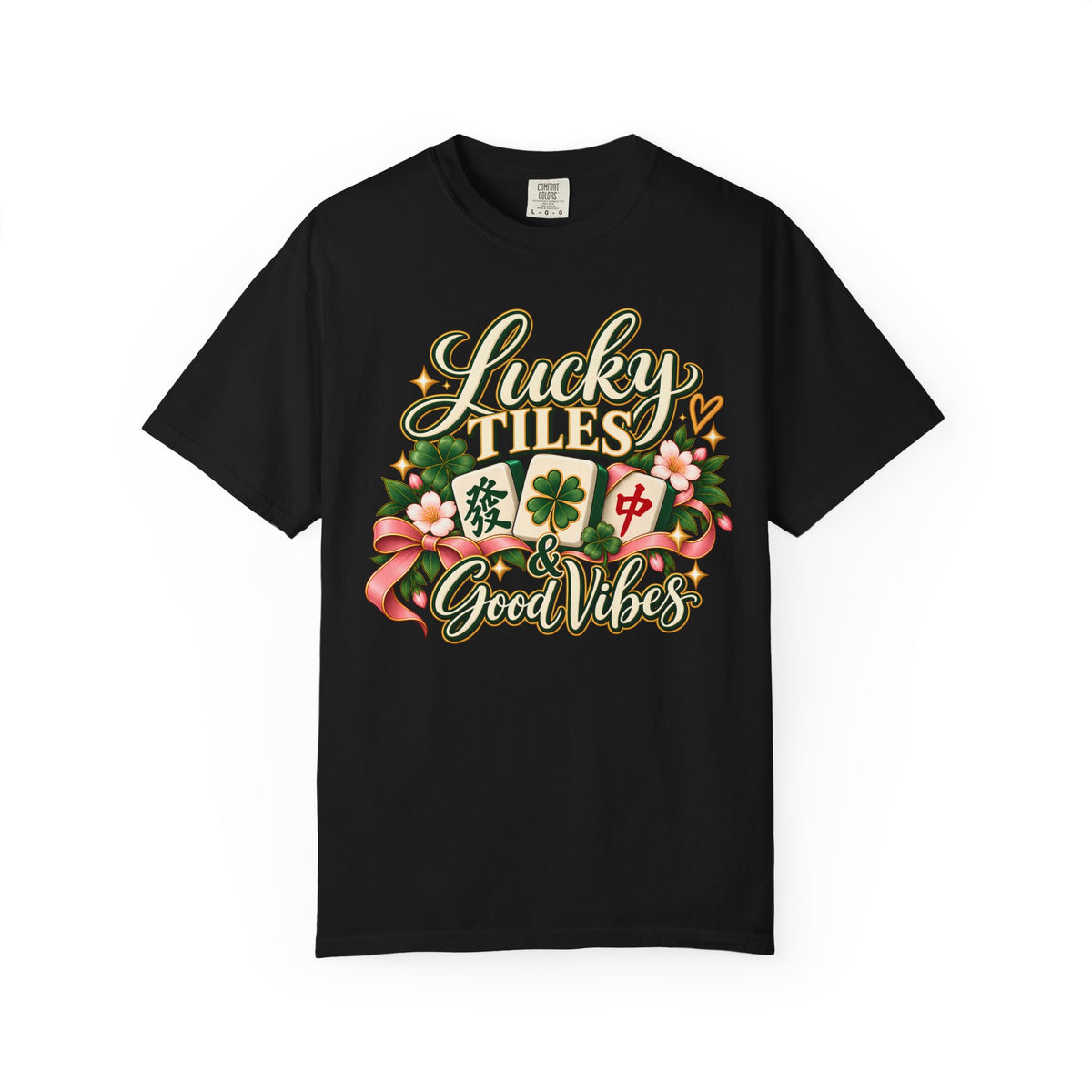 Lucky Tiles and Good Vibes Mahjong Comfort Colors T-Shirt — Mahjong Gift