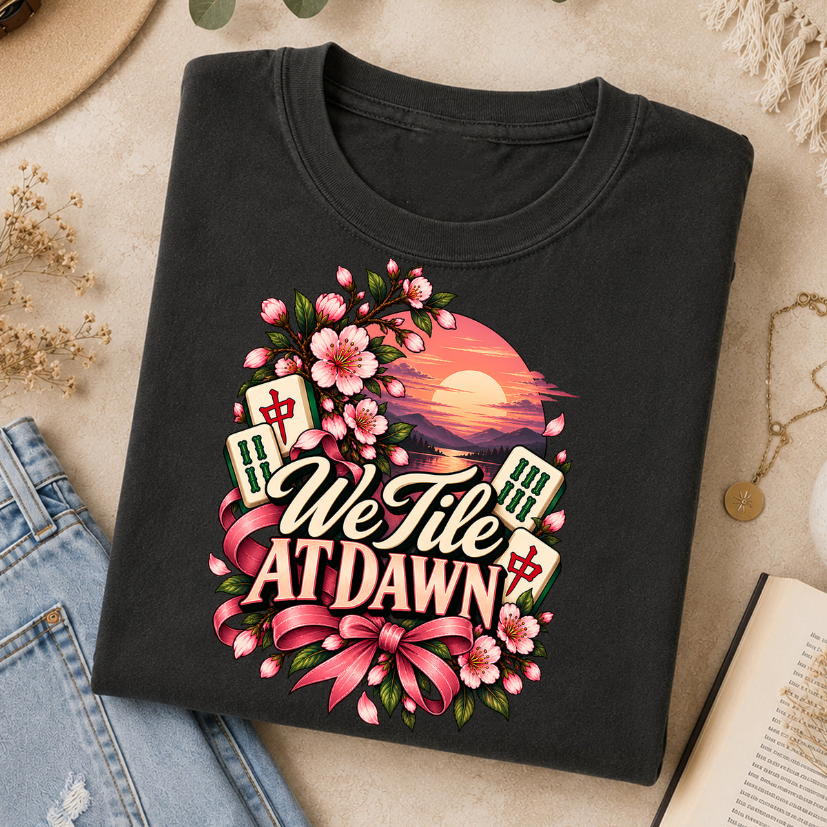 We Tile at Dawn Mahjong Comfort Colors T-Shirt — Funny Mahjong Gift