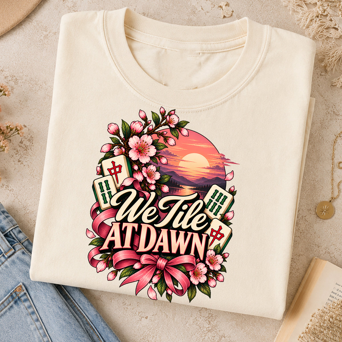 We Tile at Dawn Mahjong Comfort Colors T-Shirt — Funny Mahjong Gift