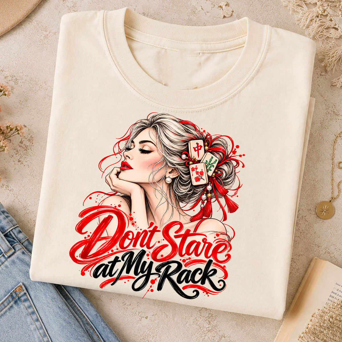 Don't Stare at My Rack Mahjong Comfort Colors T-Shirt — Funny Mahjong Gift