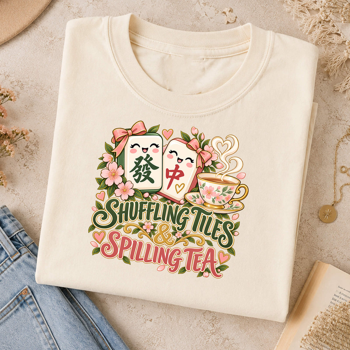 Shuffling Tiles and Spilling Tea Mahjong Comfort Colors T-Shirt — Mahjong Gift