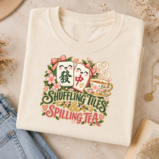 Shuffling Tiles and Spilling Tea Mahjong Comfort Colors T-Shirt — Mahjong Gift