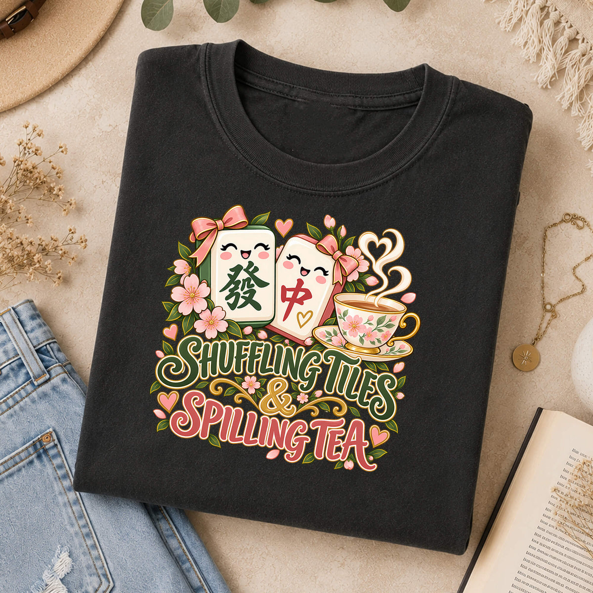 Shuffling Tiles and Spilling Tea Mahjong Comfort Colors T-Shirt — Mahjong Gift