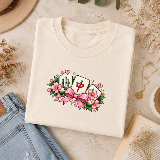 Coquette Mahjong Bow Comfort Colors T-Shirt — Mahjong Gift for Her
