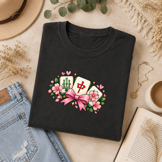 Coquette Mahjong Bow Comfort Colors T-Shirt — Mahjong Gift for Her