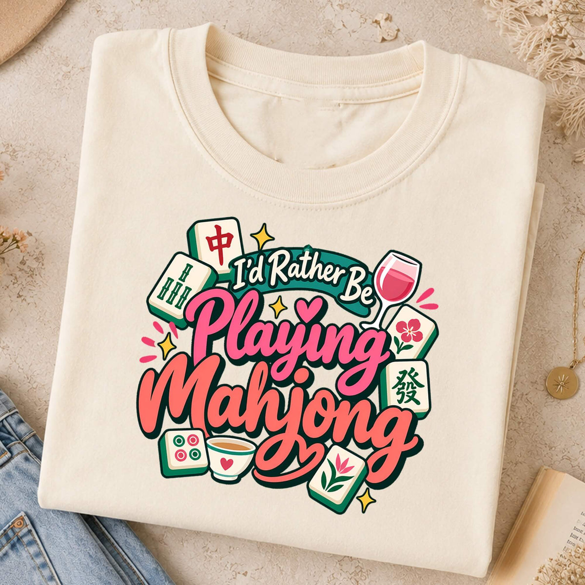 I'd Rather Be Playing Mahjong Pink Retro Comfort Colors T-Shirt — Mahjong Gift