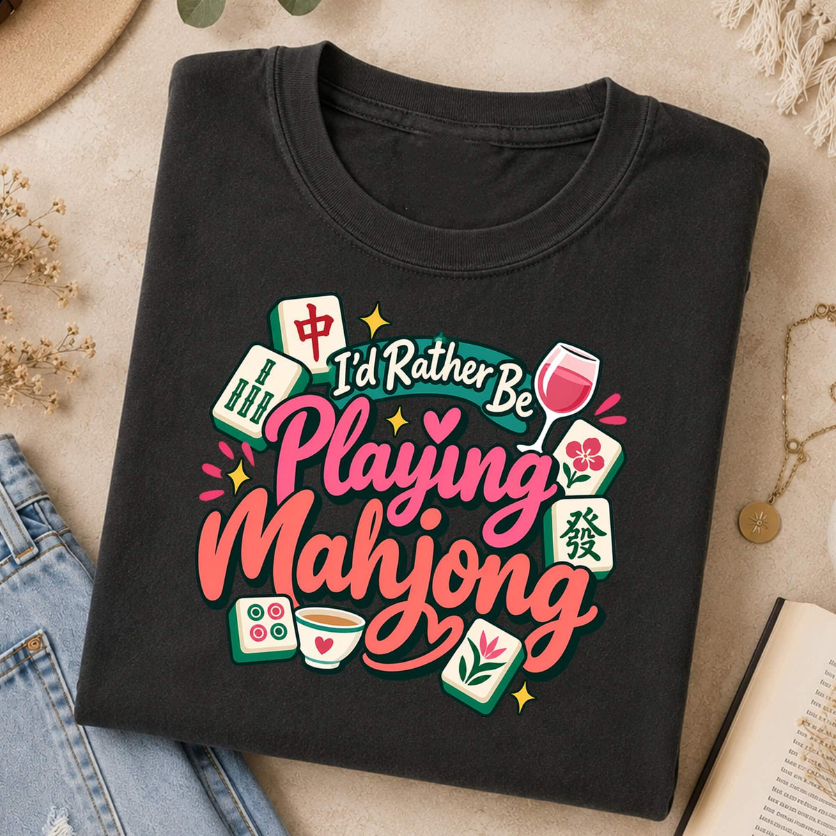 I'd Rather Be Playing Mahjong Pink Retro Comfort Colors T-Shirt — Mahjong Gift
