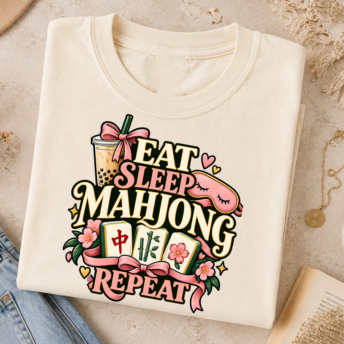 Eat Sleep Mahjong Repeat T-Shirt — Funny Mahjong Gift for Her
