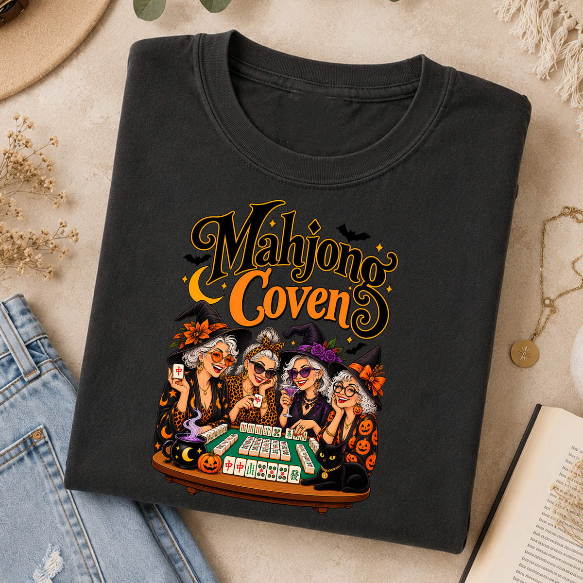 Mahjong Coven Halloween Witch Comfort Colors T-Shirt — Funny Mahjong Gift