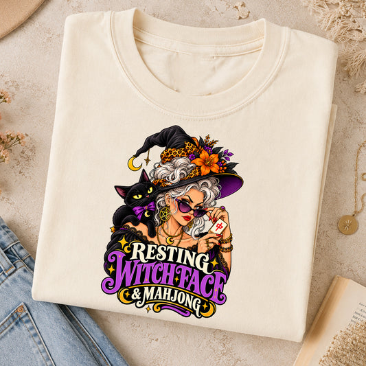 Resting Witch Face & Mahjong Comfort Colors T-Shirt — Funny Halloween Mahjong Gift