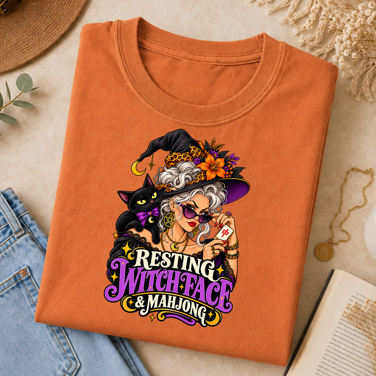 Resting Witch Face & Mahjong Comfort Colors T-Shirt — Funny Halloween Mahjong Gift