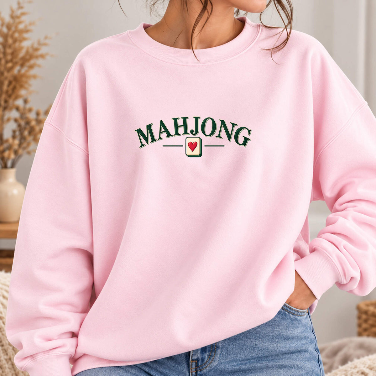 Vintage Mahjong Hoodie | Retro Arched Text Sweatshirt with Heart Tile Design | Mahjong Lover Gift