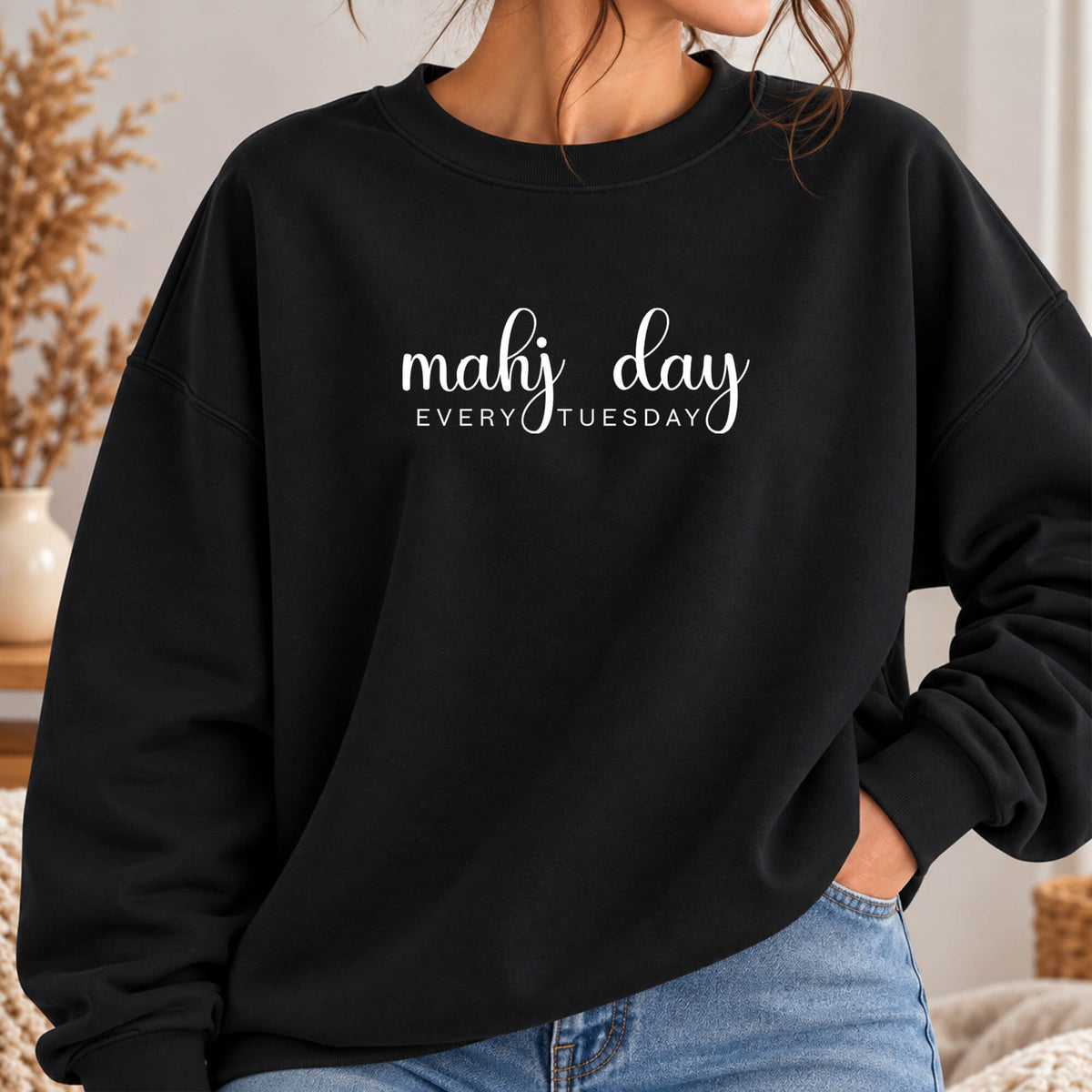 Mahj Day Every Tuesday Gildan Sweatshirt — Minimalist Mahjong Club Gift