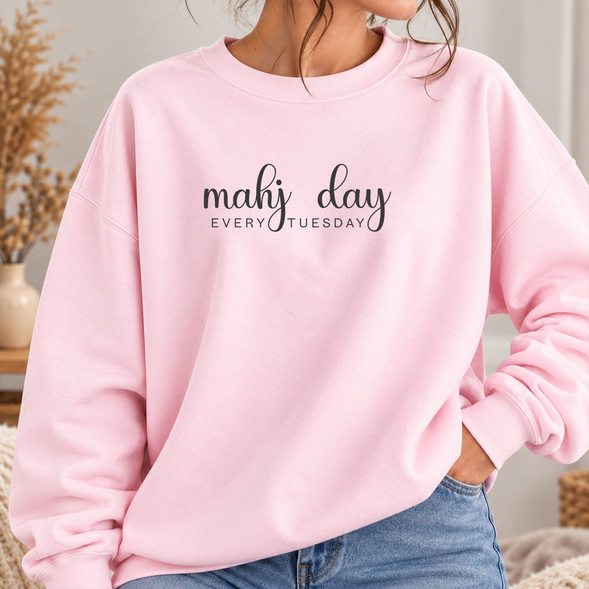 Mahj Day Every Tuesday Gildan Sweatshirt — Minimalist Mahjong Club Gift