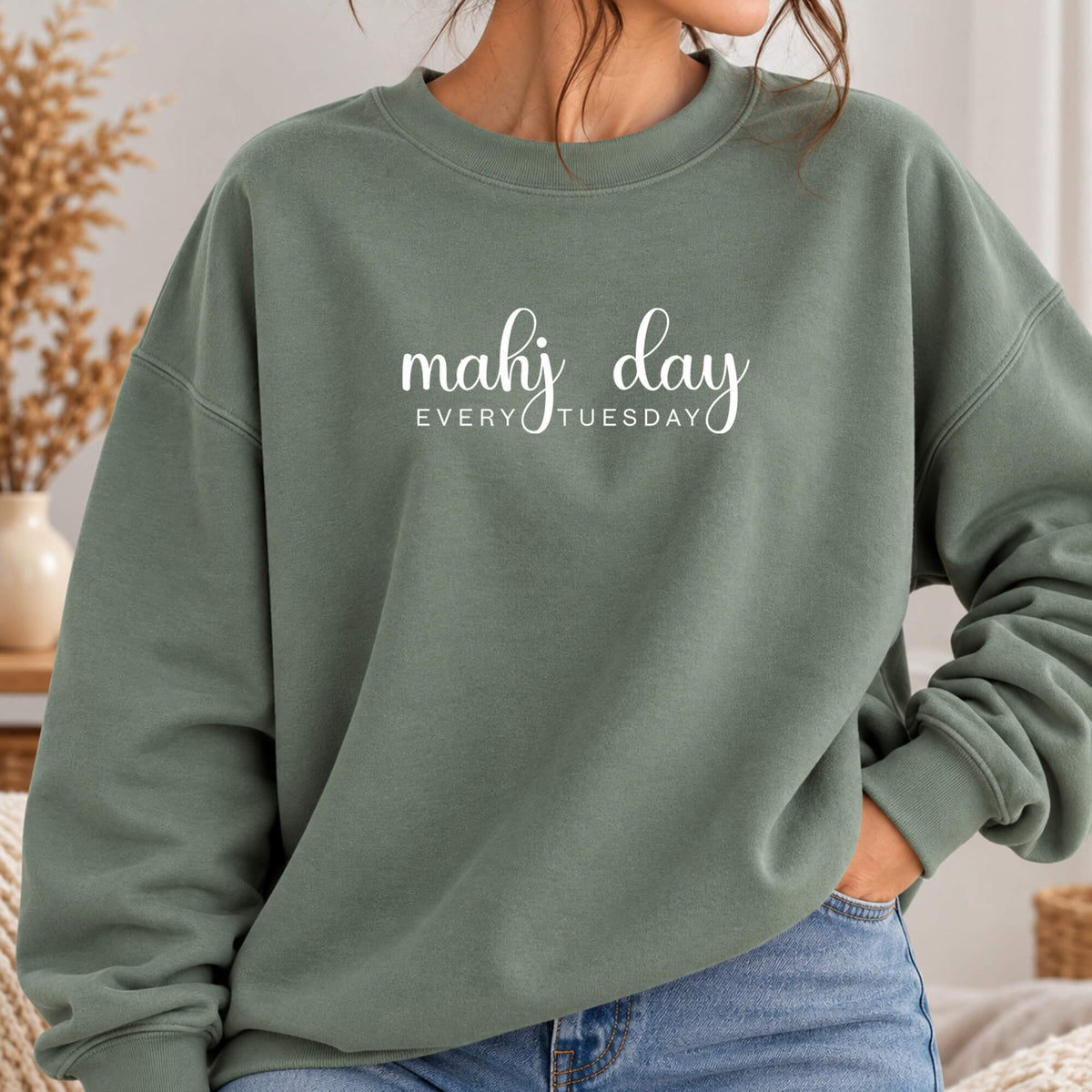 Mahj Day Every Tuesday Gildan Sweatshirt — Minimalist Mahjong Club Gift
