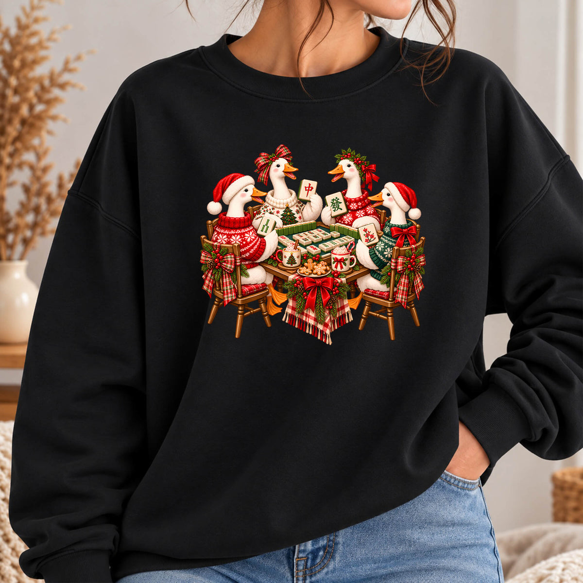 Silly Goose Christmas Mahjong Gildan Sweatshirt — Funny Holiday Mahjong Gift