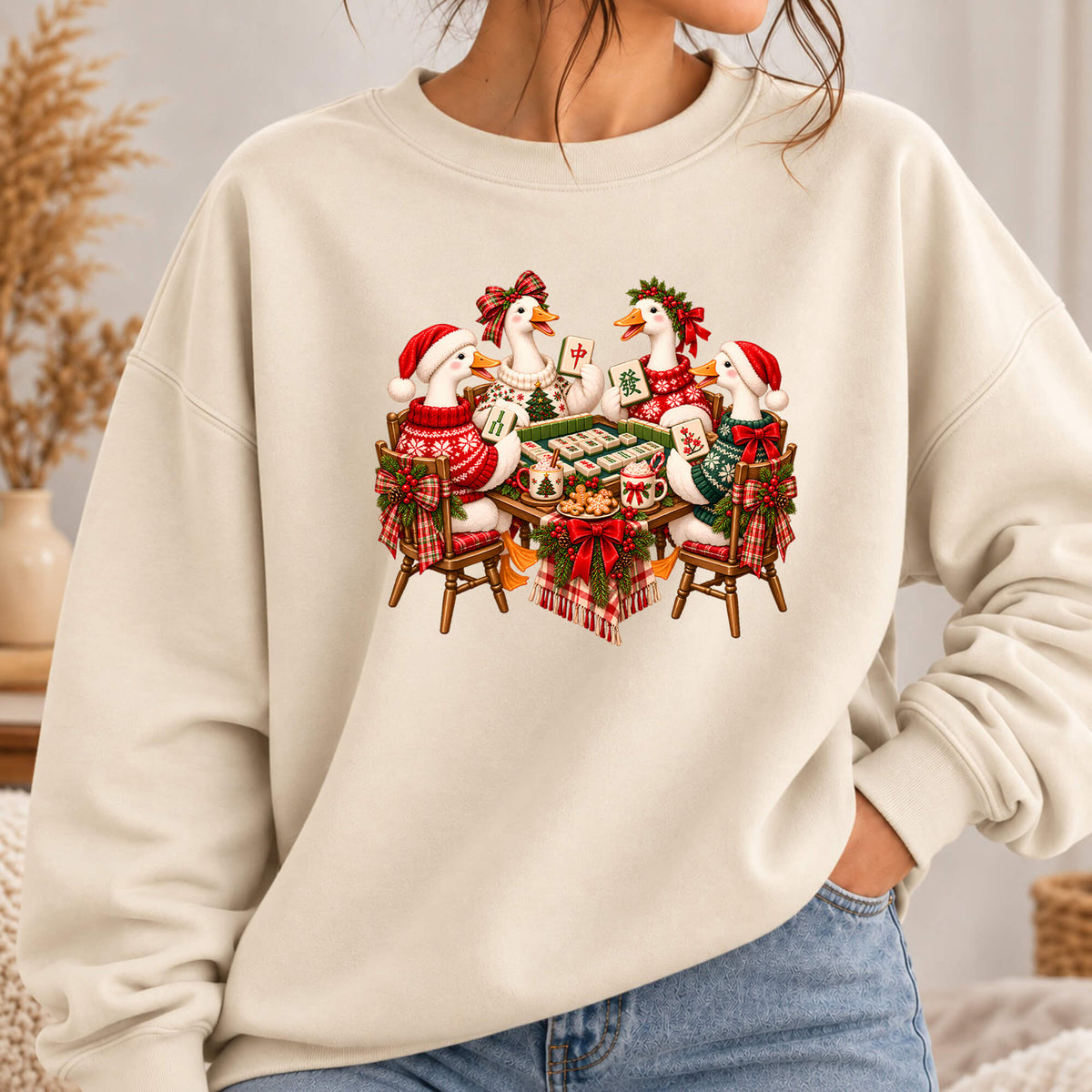 Silly Goose Christmas Mahjong Gildan Sweatshirt — Funny Holiday Mahjong Gift
