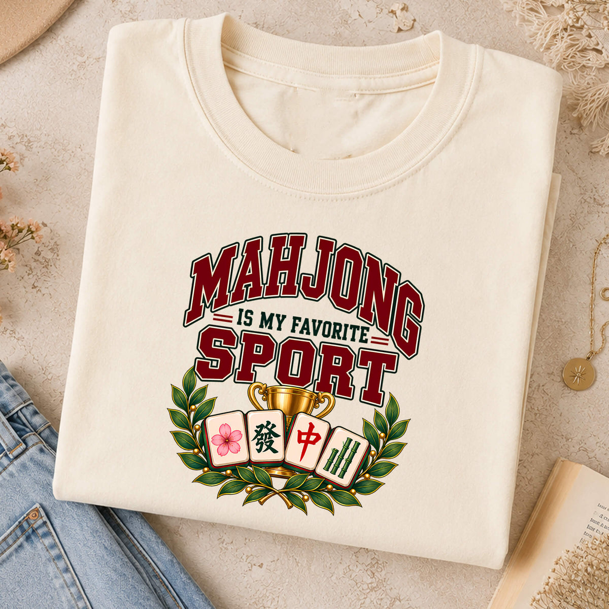 Mahjong Is My Favorite Sport Varsity Comfort Colors T-Shirt — Funny Mahjong Gift