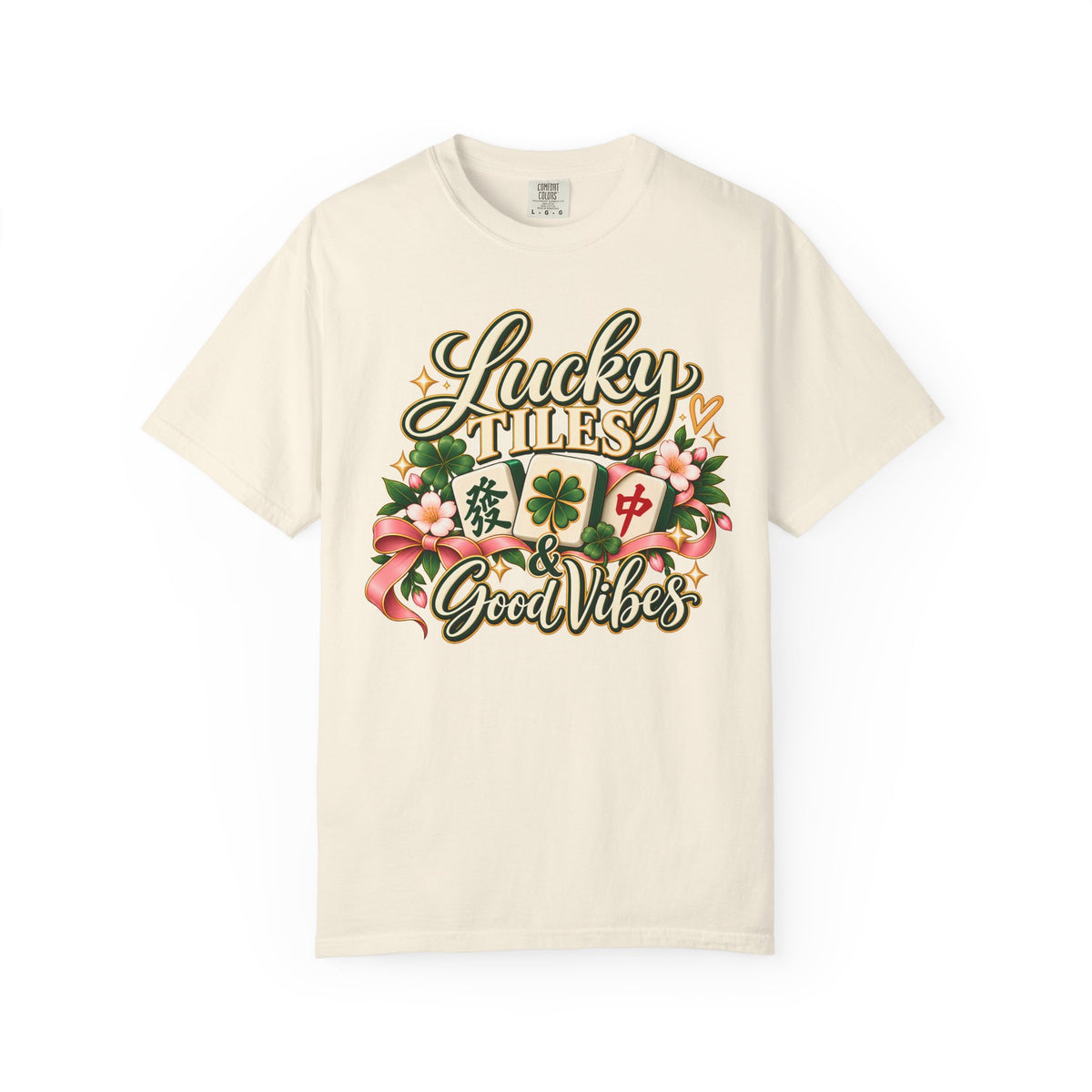 Lucky Tiles and Good Vibes Mahjong Comfort Colors T-Shirt — Mahjong Gift