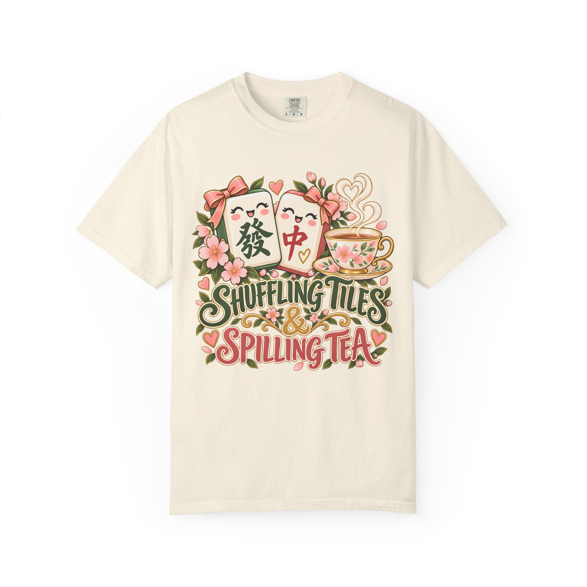 Shuffling Tiles and Spilling Tea Mahjong Comfort Colors T-Shirt — Mahjong Gift