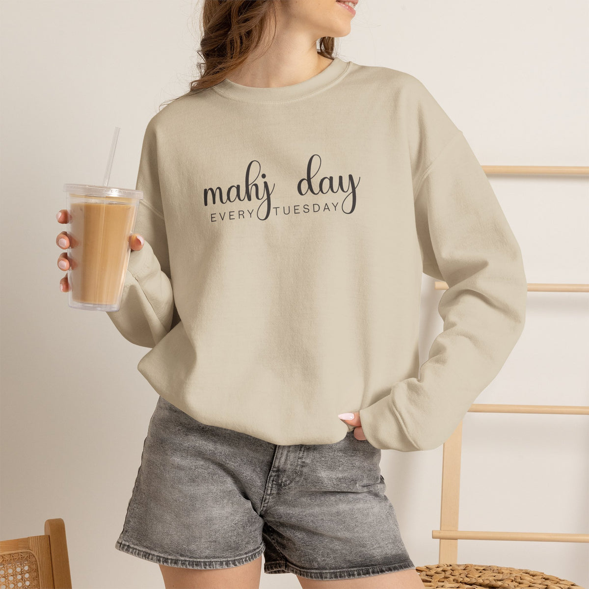 Mahj Day Every Tuesday Gildan Sweatshirt — Minimalist Mahjong Club Gift