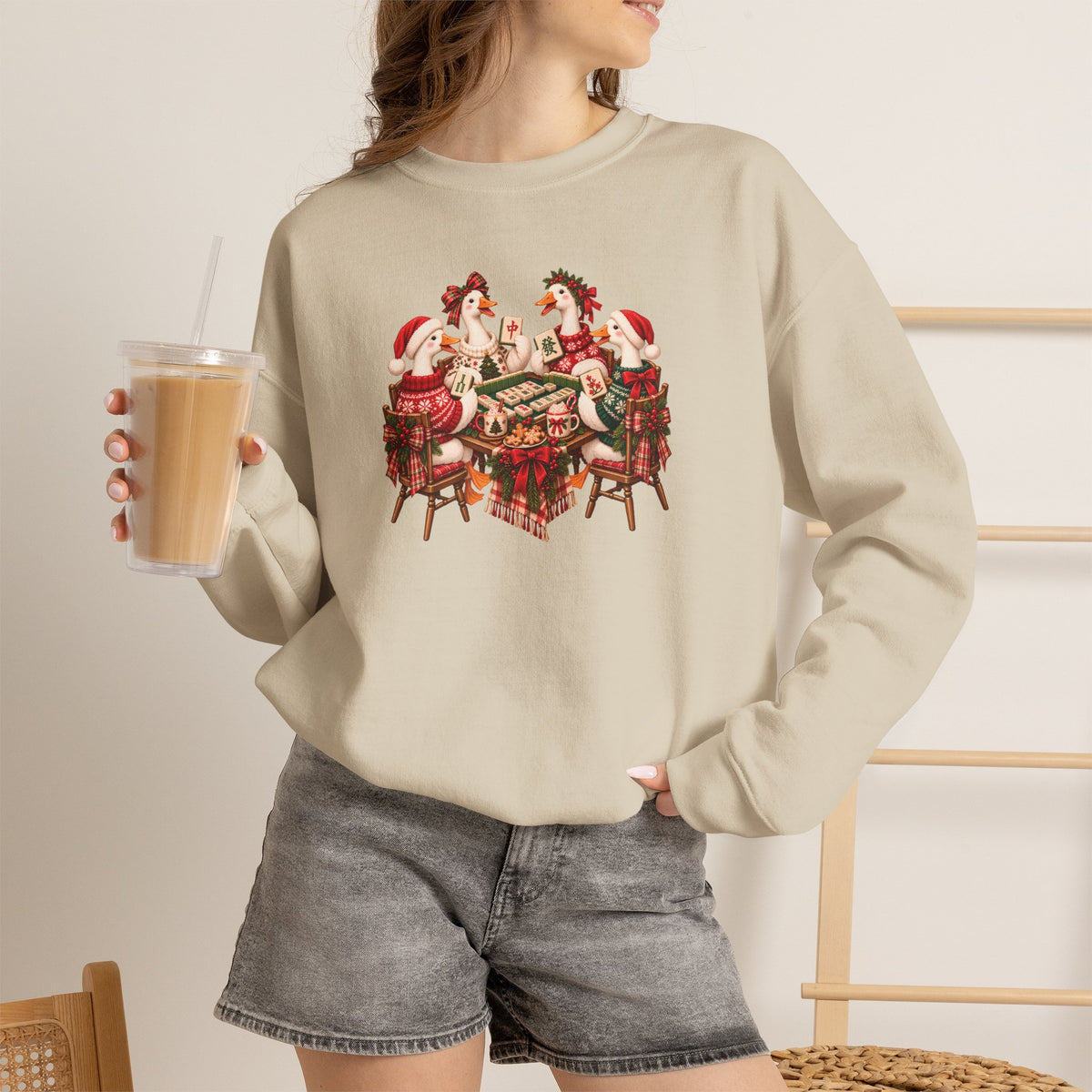 Silly Goose Christmas Mahjong Gildan Sweatshirt — Funny Holiday Mahjong Gift