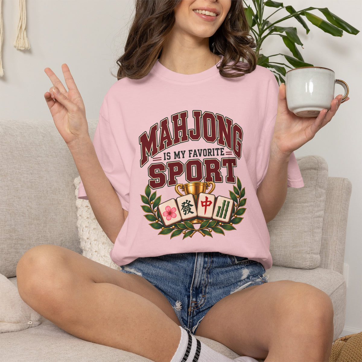 Mahjong Is My Favorite Sport Varsity Comfort Colors T-Shirt — Funny Mahjong Gift