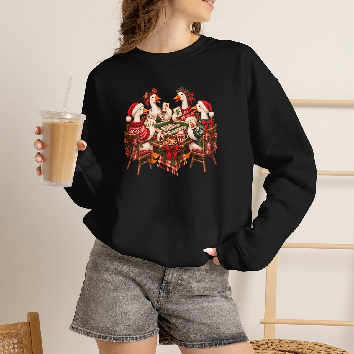 Silly Goose Christmas Mahjong Gildan Sweatshirt — Funny Holiday Mahjong Gift