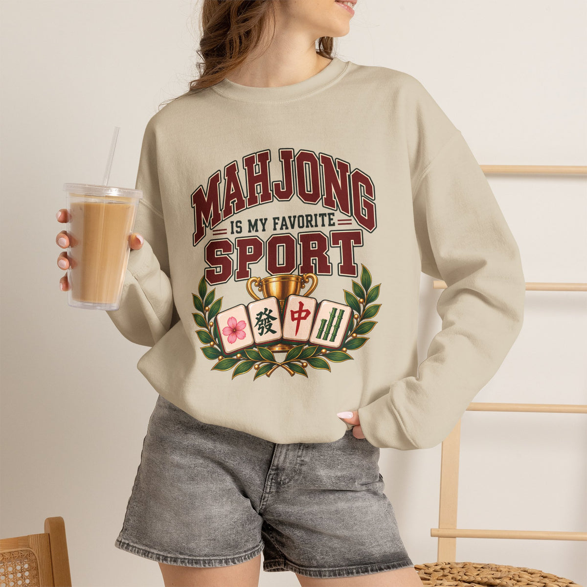 Mahjong Is My Favorite Sport Varsity Gildan Sweatshirt — Funny Mahjong Gift