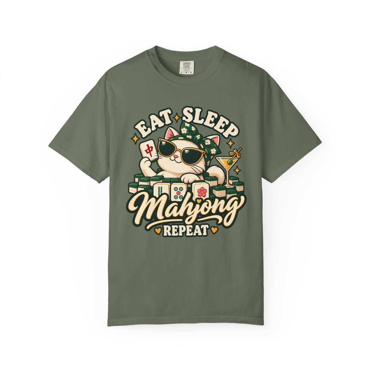 Eat Sleep Mahjong Repeat Cat T-Shirt: Funny Mahjong Gift for Her