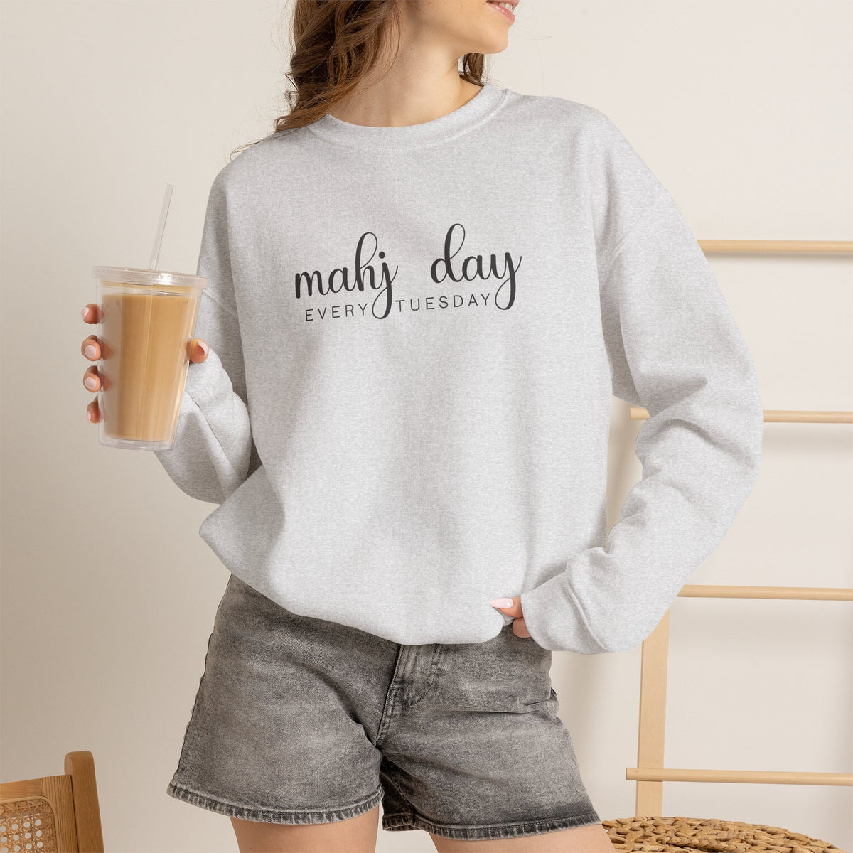 Mahj Day Every Tuesday Gildan Sweatshirt — Minimalist Mahjong Club Gift